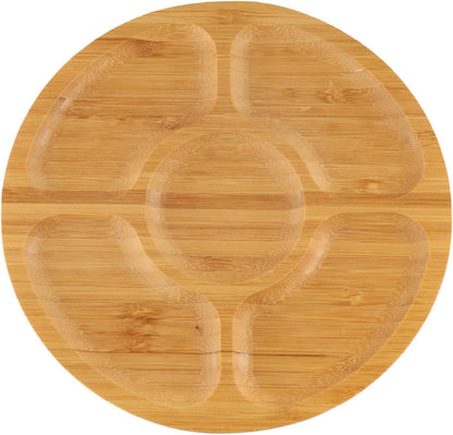 Bamboo Plates Bamboo Tray 5 Compartments Party Platter Fruit platters Snack Tray Candy Tray for Serving Dishes, Serving Platters, Chip and Dip Tray