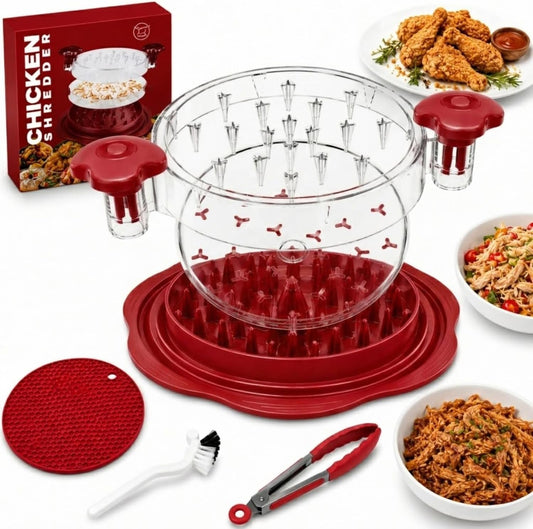 Premium Large Chicken Shredder Tool with Suction Base 2026 – Twist Meat Shredder with Ergonomic Handle & Anti-Slip Grip – Transparent Lid for Easy Shredding Chicken & Beef (Red)