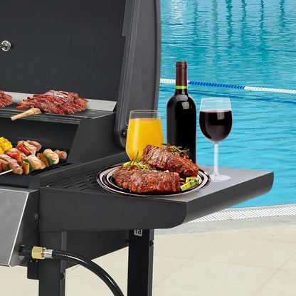 3-Burner Propane Gas Grill, 30,000 BTU Stainless Steel Outdoor BBQ Grill with Lid, Side Shelves & Wheels for Patio, Garden and Backyard Cooking