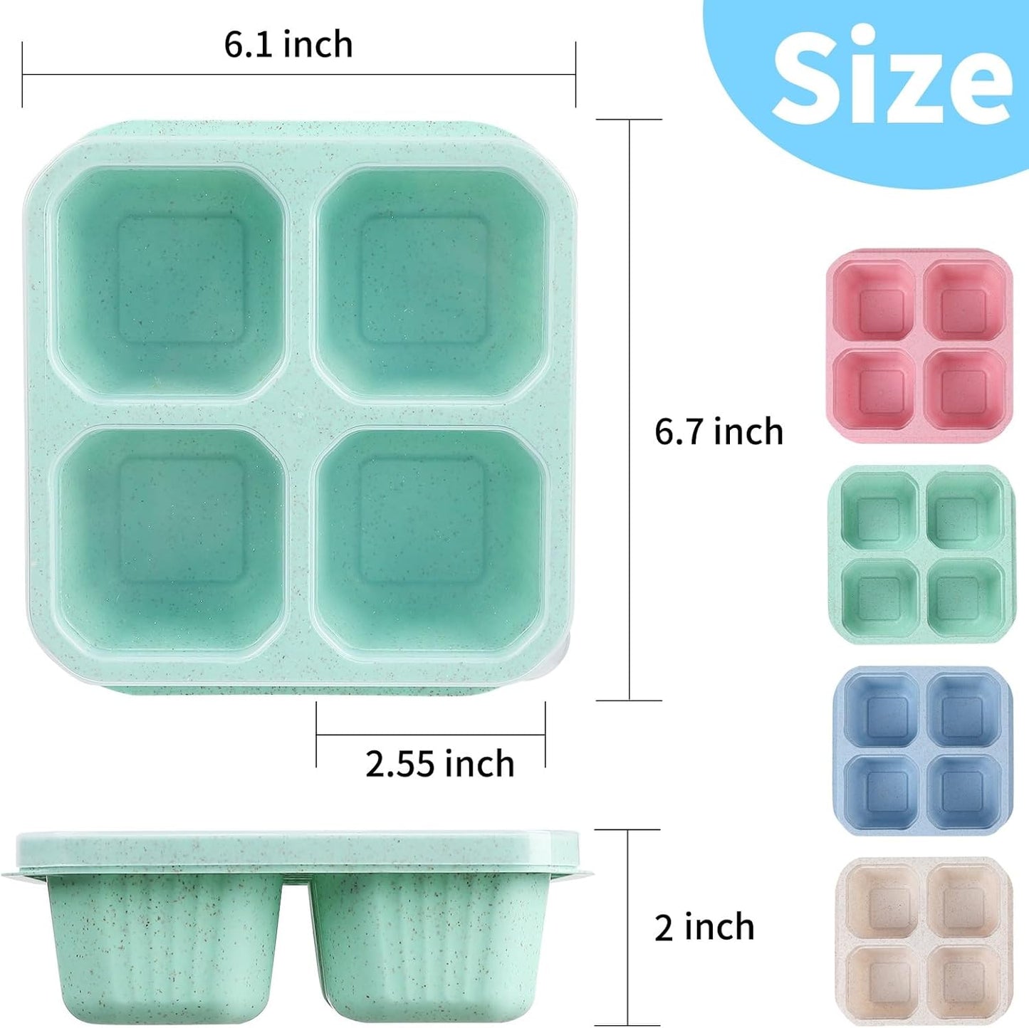 buluker 8 Pack Bento Snack Containers Set， 4 Compartment Food Storage Containers ，Wheat Straw Meal Prep Lunch Box ，Plastic Food Storage container, Microwave and Dishwasher Safe (Bright color)