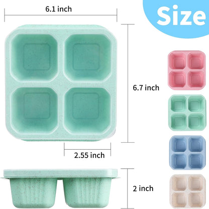 buluker 8 Pack Bento Snack Containers Set， 4 Compartment Food Storage Containers ，Wheat Straw Meal Prep Lunch Box ，Plastic Food Storage container, Microwave and Dishwasher Safe (Bright color)