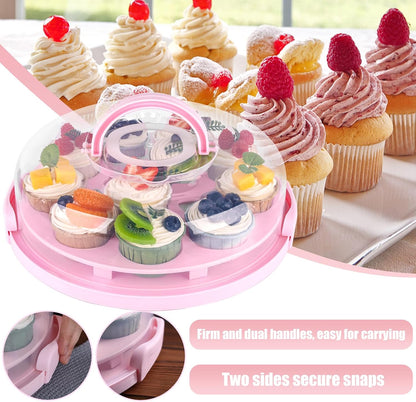 HANSGO Cake Carrier, Round Cupcake Holder Devil Egg Tray with Lid Handle 3-in-1 Cupcake Carrier for Cupcake Devil Eggs 10" Cake, Pink