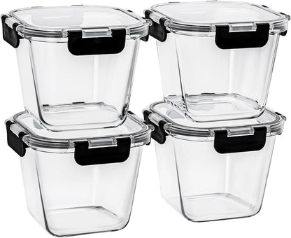 32 oz Glass Soup Containers with Lids, 4 Cup Glass Food Storage Containers with lids, Meal Prep Containers, Microwave, Oven, Freezer and Dishwasher, BPA Free