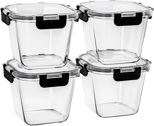 32 oz Glass Soup Containers with Lids, 4 Cup Glass Food Storage Containers with lids, Meal Prep Containers, Microwave, Oven, Freezer and Dishwasher, BPA Free
