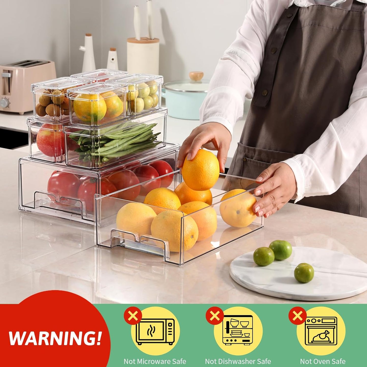 damynuo 16Pcs Fridge Organizer Bins, Clear Refrigerator Organizing Containers with Lids and Refrigerator Drawers, Stackable Food, Vegetable and Fruit Containers for Fridge Organizers and Storage