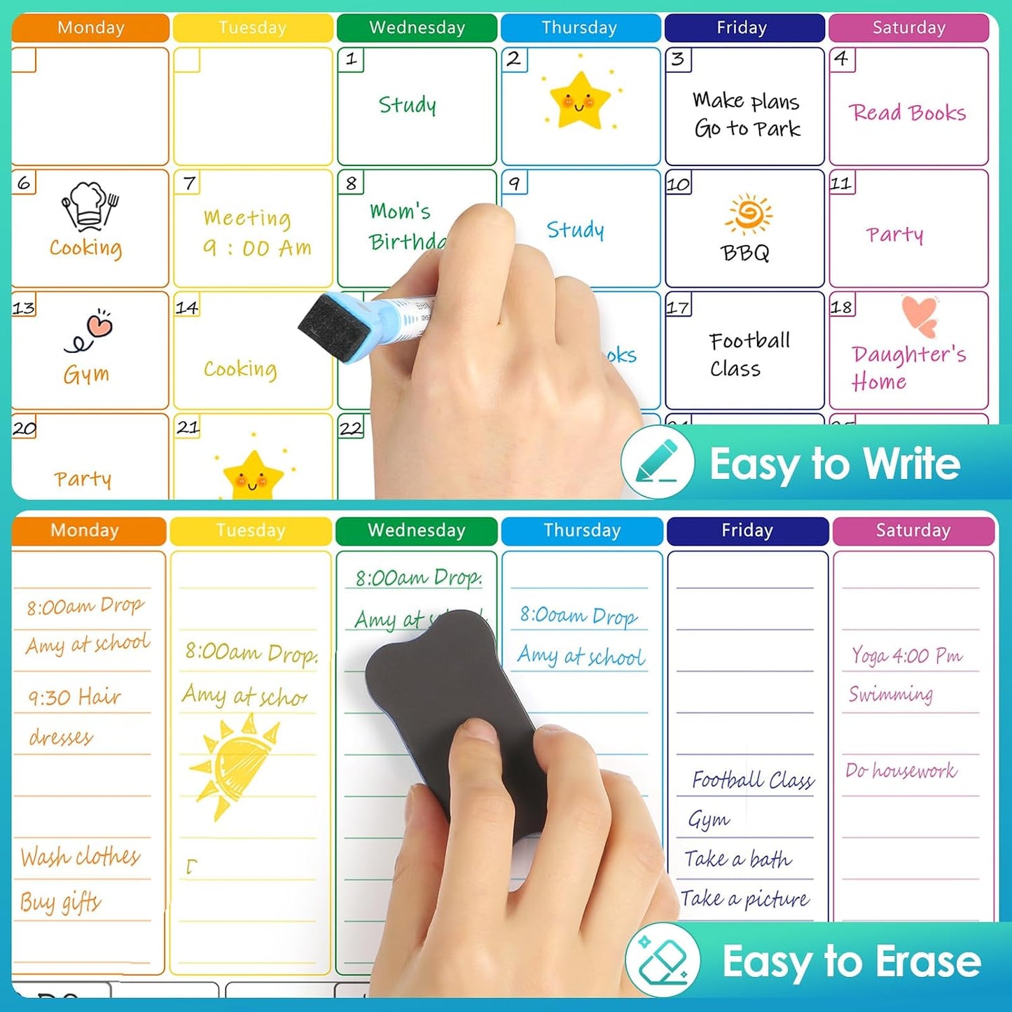 MaxGear Black Weekly Dry Erase Board,16"x12" Magnetic Whiteboard Meal Planner Blackboard for Fridge, Chalkboard Calendar Menu Planning Board Notepad for Kitchen with 7 Markers and 1 Eraser