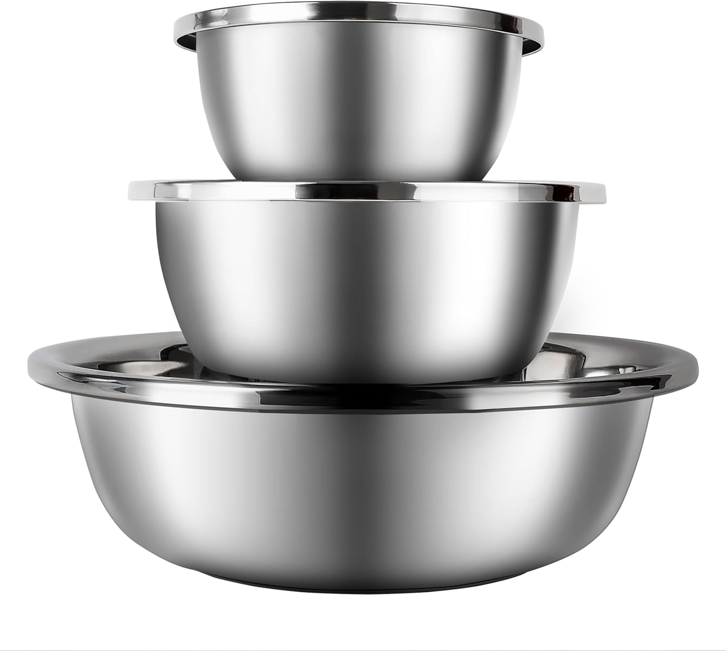 Mixing Bowls Set of 3 Stainless Steel, 7.9″ 10.2″ 14.2″ Metal Bowls for Baking Dough Salad Kitchen
