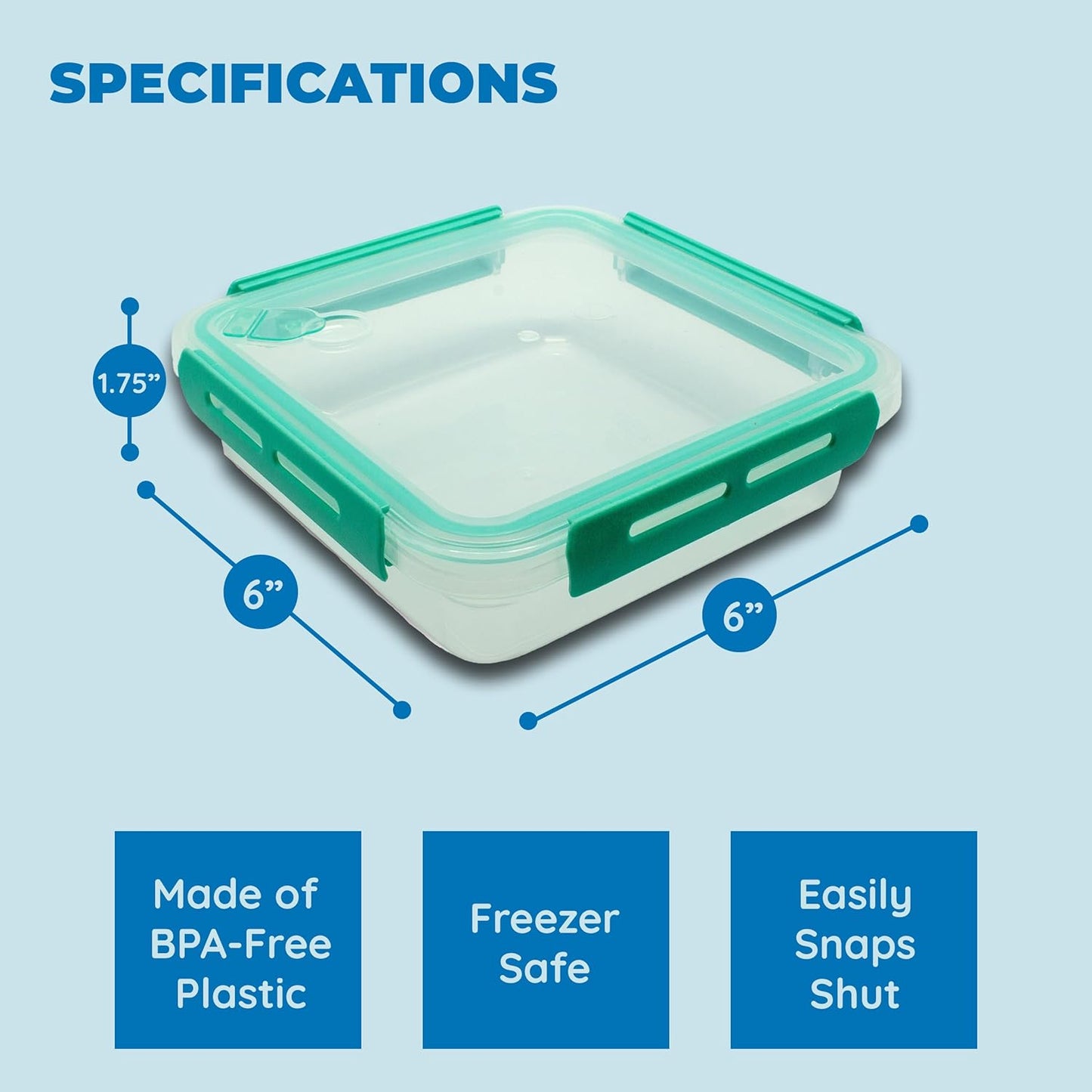 Biosmart Sandwich Container: 3 Pack Reusable, BPA Free Plastic Food Storage with Snap-Off, Leak-Proof Lid