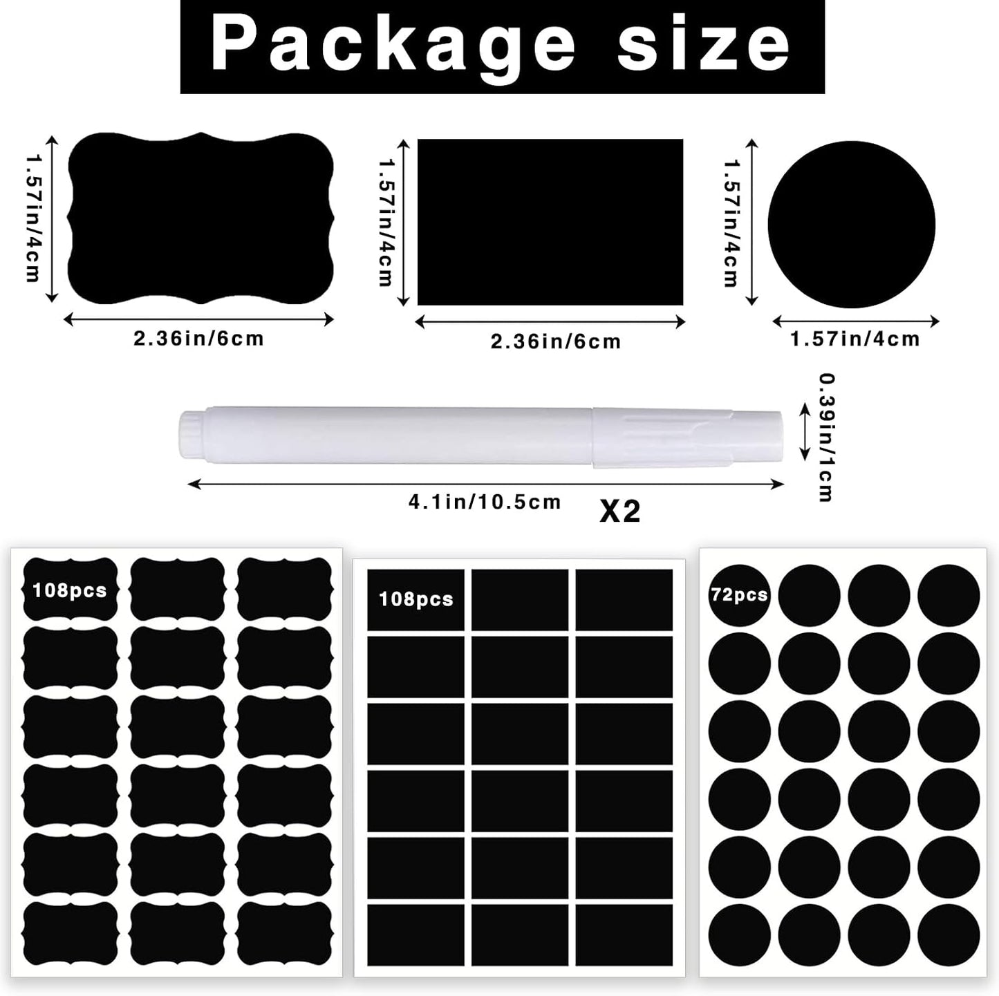 290 pcs Chalkboard Labels,Removable Blackboard Label Stickers,3 Assorted Shapes,with 2 White Chalk Marker,Erasable Reusable Waterproof Label for Storage Bin,Food Container,Mason Jars,Jars