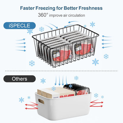 iSPECLE Freezer Organizer Bins - 4 Pack Upright Freezer Baskets for 17/21 Cu.Ft Stand Up Freezer, Wire Storage for Reach-In Freezer, Slide-Out Access, Prevents Items Falling, 2 Large 2 Medium, White