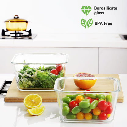 HOMBERKING 4 Pieces 63oz/8cup Large Glass Food Storage Containers with Lids, Meal Prep Containers, Airtight Bento Boxes with Leak Proof Locking (2 Containers + 2 Lids) - Microwave, Oven Safe