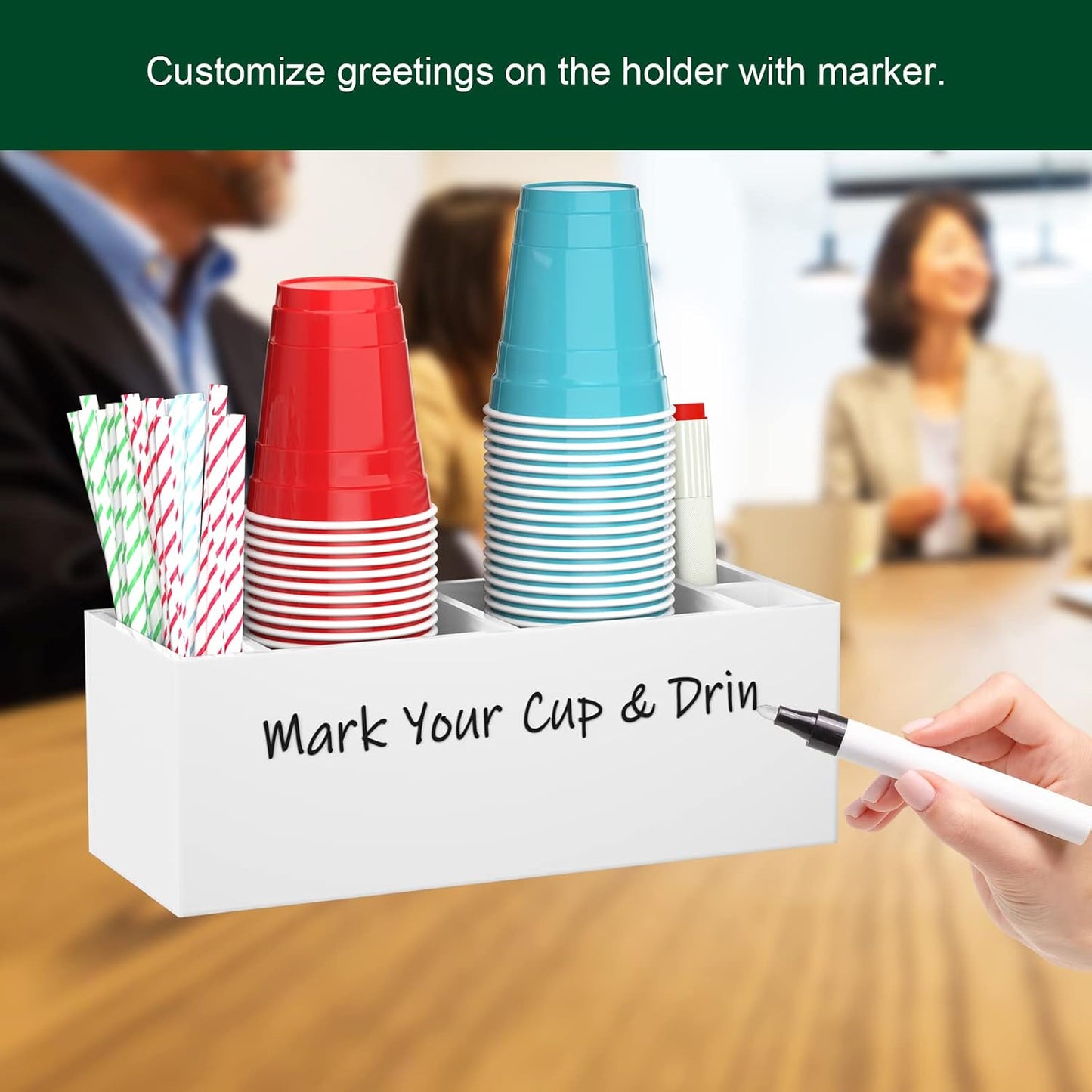 Double Cup Holder with Marker Slot, Party Cup Dispenser Acrylic Cup Organizer Mark Your Cup and Drink Up Caddy Modern Bar Counter Decor, Clear