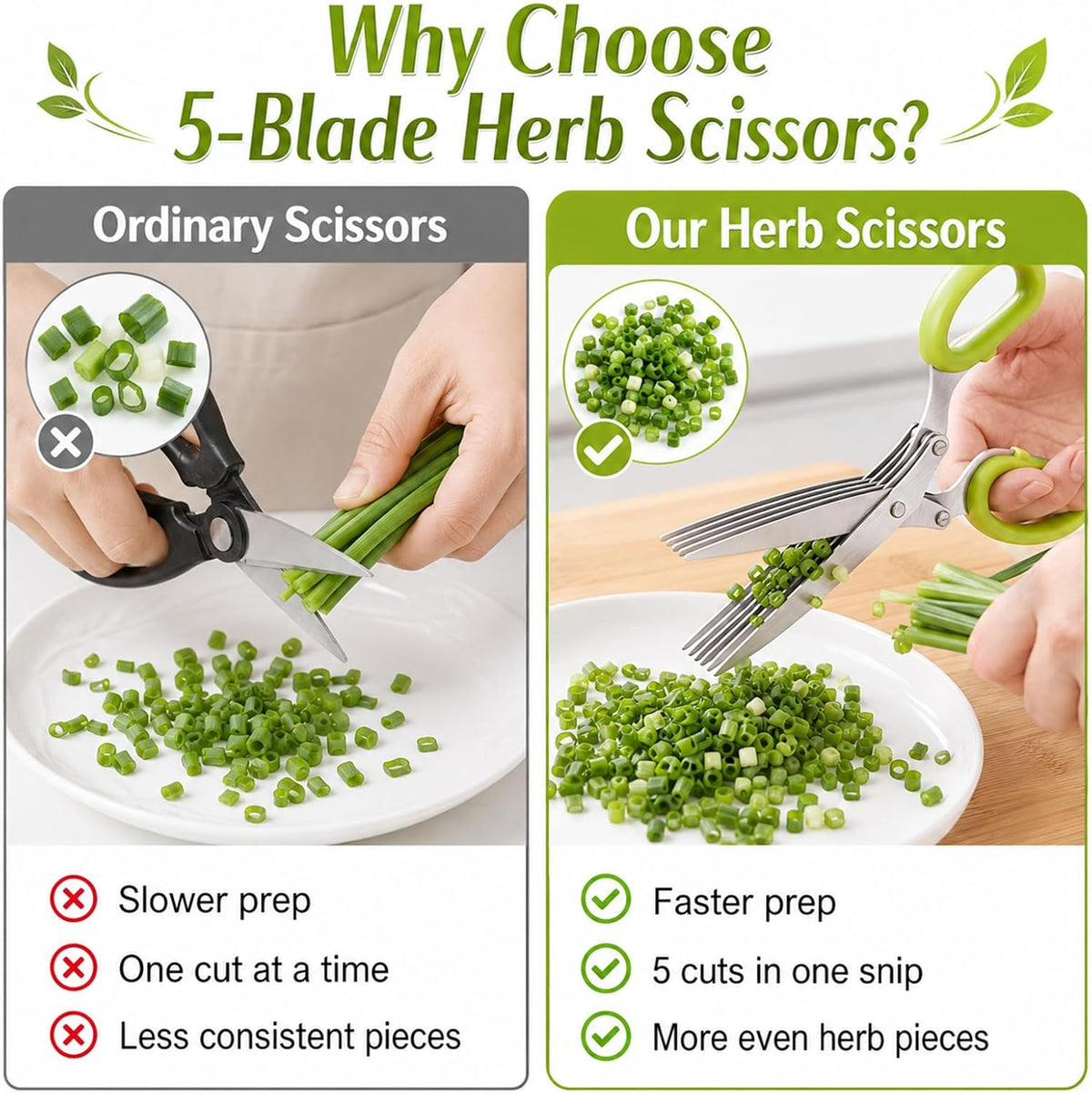 5-Layer Vegetable Shears, Multipurpose 5 Blade Scissors，Green