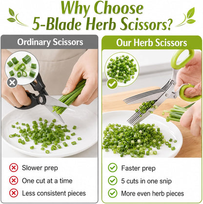 5-Layer Vegetable Shears, Multipurpose 5 Blade Scissors，Green