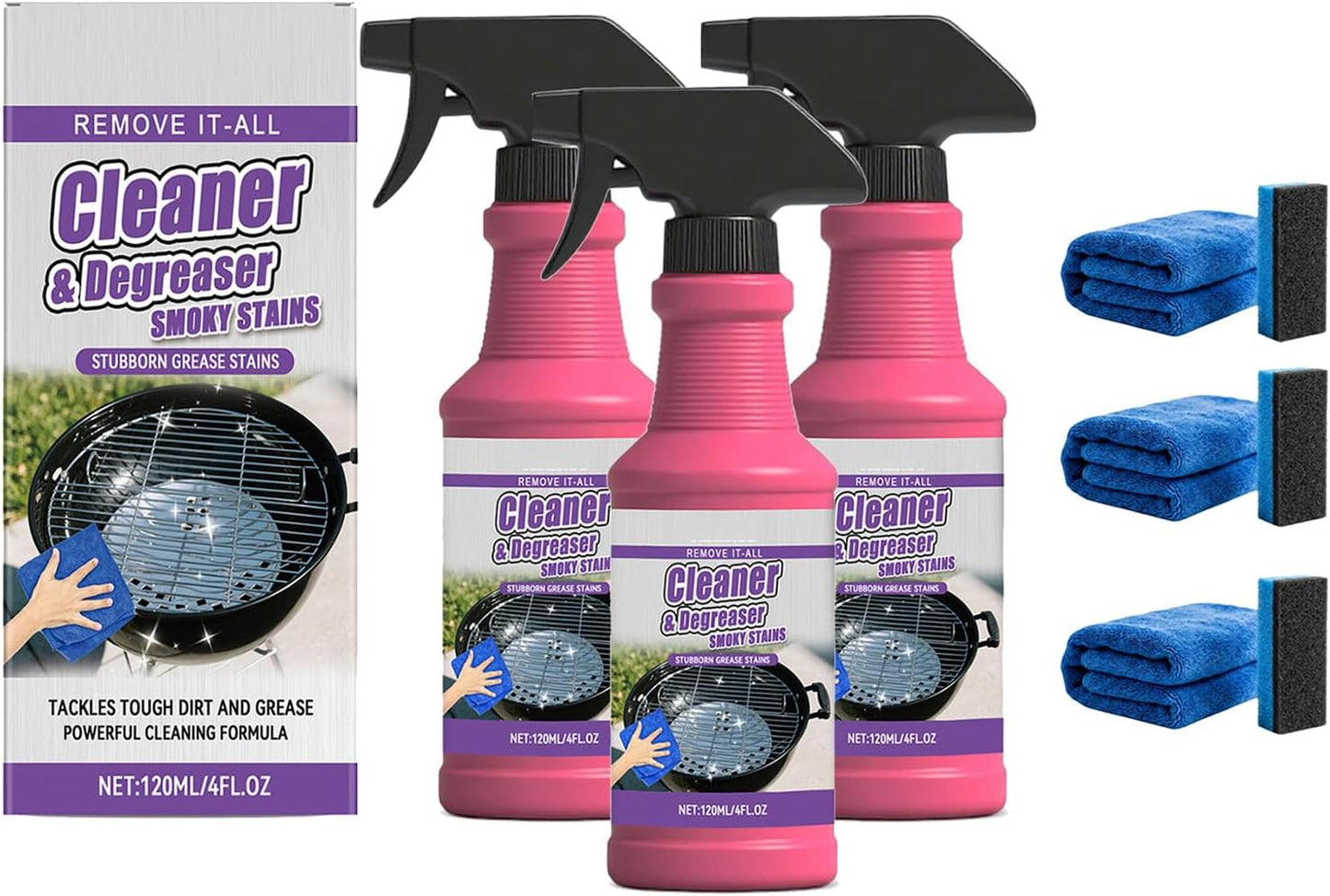 Fast-Acting Heavy-Duty Grill Degreaser Spray, Fast Acting Heavy Duty Grill Degreaser, 120ml/4fl.0z, Suitable for All Stubborn Oil Stains (1 Set)
