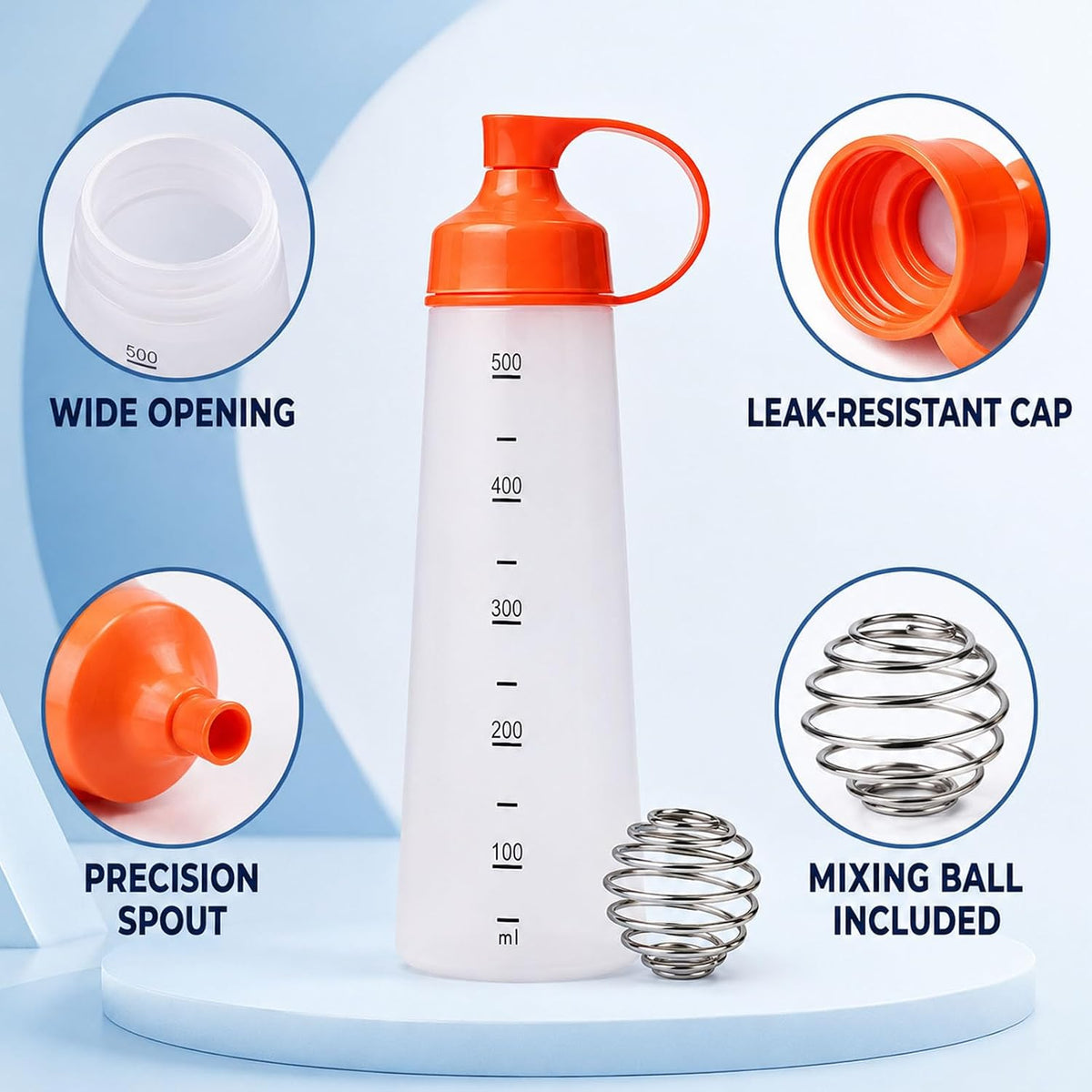 Pancake Batter Dispenser, 550ml Mixer Bottle with Whisk Ball for Waffles