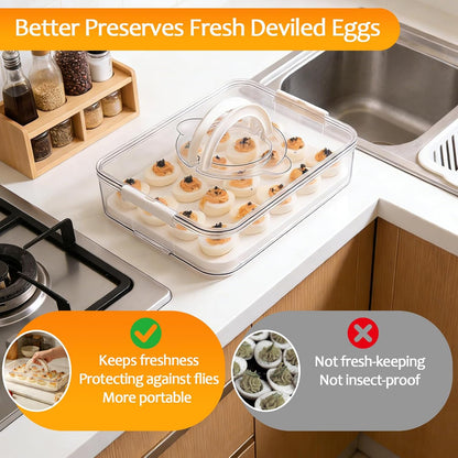 2 Pack Deviled Egg Containers with Lid, Plastic Clear Deviled Egg Platter with Handle for 40 Eggs, Stackable Egg Holder for Fridge, Deviled Egg Tray for Party, Picnic, Home, Kitchen