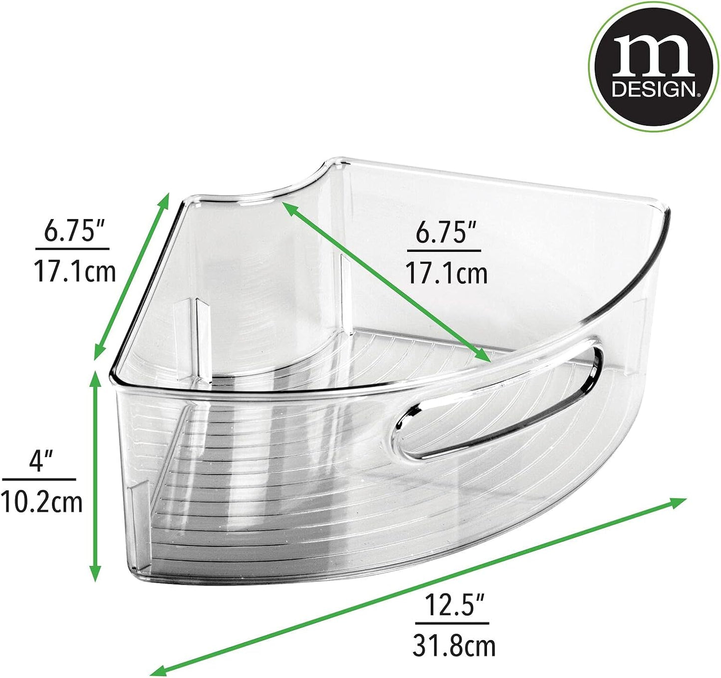 mDesign Plastic Lazy Susan Cabinet Storage Bin with Front Handle for Kitchen Countertop, Pantry, Shelf, Fridge Organization - Hold Food, Drinks, Snacks - Ligne Collection - 4 Pack - Smoke Gray