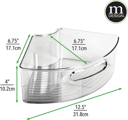 mDesign Plastic Lazy Susan Cabinet Storage Bin with Front Handle for Kitchen Countertop, Pantry, Shelf, Fridge Organization - Hold Food, Drinks, Snacks - Ligne Collection - 4 Pack - Smoke Gray