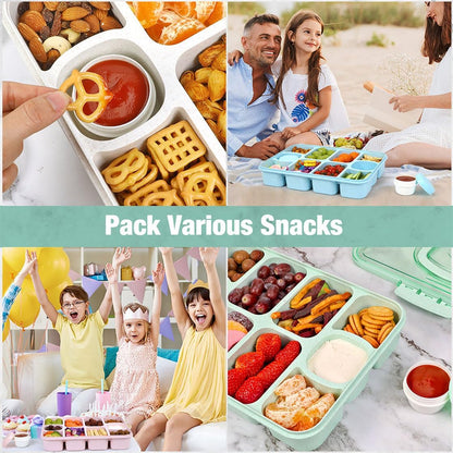 Caperci Snackle Box Container - Large 10-Compartment Divided Serving Tray with Lid and Handle, Built-in 2 Dip Containers, Dishwasher Safe, Leak-Proof, Wheat Straw, BPA-Free (White)