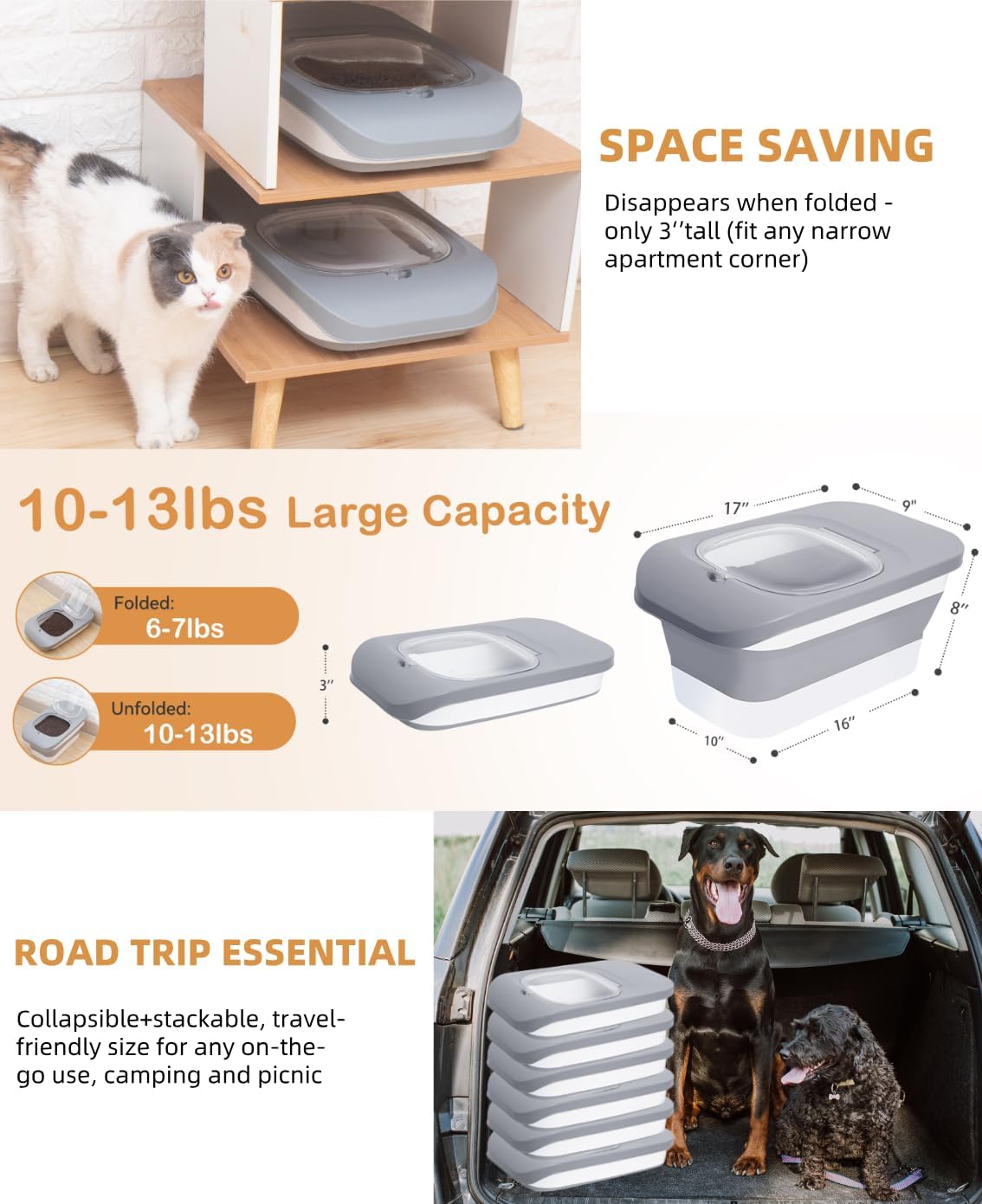 25-28Lbs Dog Food Storage Container Airtight,Collapsible Pet Food Storage | Dog Food Container with Handle,Wheels,Double Airtight Seal Fresh,Save Space,Pest/Mouse-proof,Small Cat Food Container,Scoop
