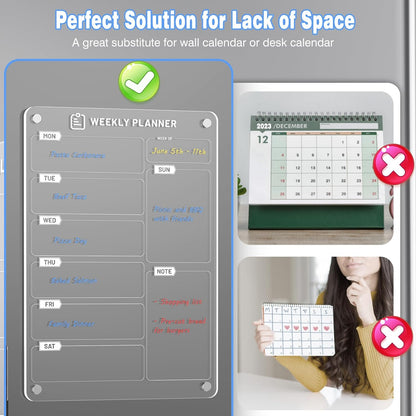 Magnetic Meal Planner for Kitchen Fridge Clear Weekly Calendar Menu Board to Do List, Shopping List and Chore Chart - 7.9" x 11.8"