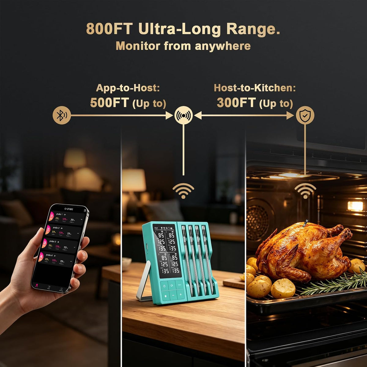 800FT Wireless Meat Thermometer Digital for Grill Smoker BBQ