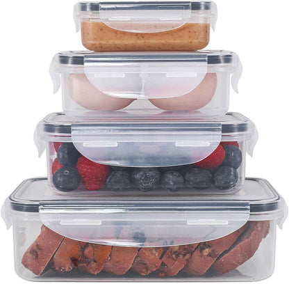 4 PCS Food Storage Containers with Lids - 100% Leak-Proof Plastic Meal-Prep Containers for Kitchen Storage and Dining out, BPA-Free, Dishwasher & Microwave Safe (Rectangle)