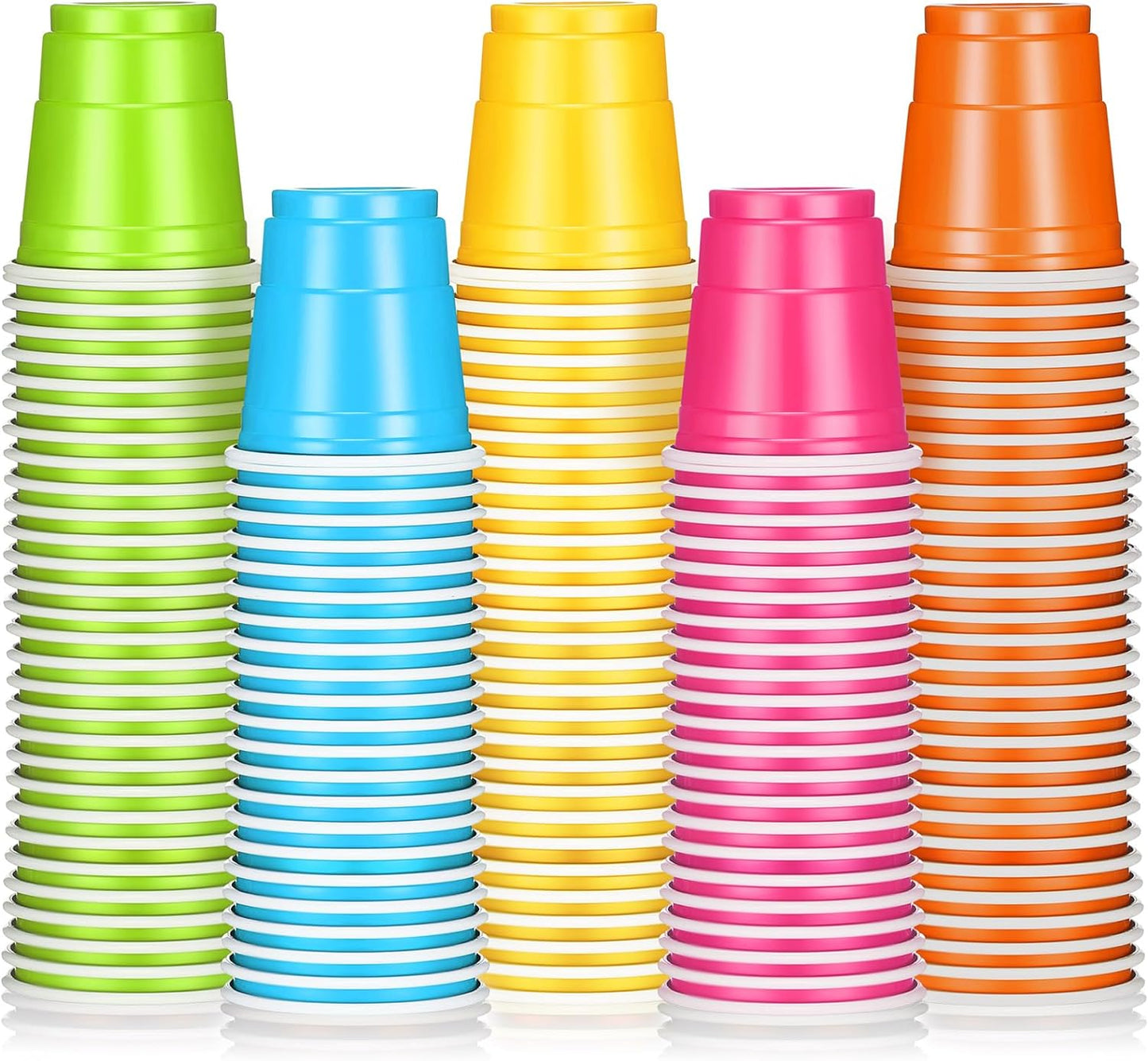 Roshtia 100 Pack 2 oz Plastic Shot Cups, Mini Disposable Shot Glasses 2 oz Wedding Party Cups for Bridal Shower Wedding Party, Beer Taste Serving, Snacks(Black, Gold)