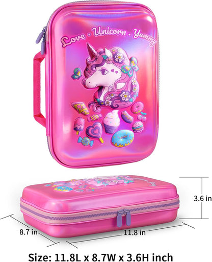 Kids Lunch Box Bag Set: Girls Unicorn Lunch Bags Bento Boxes with 3-Compartment Included Ice Pack Water Bottle Insulated Lunchbag Reusable School Lunchbox Containers Kit for Toddler Daycare Childrens
