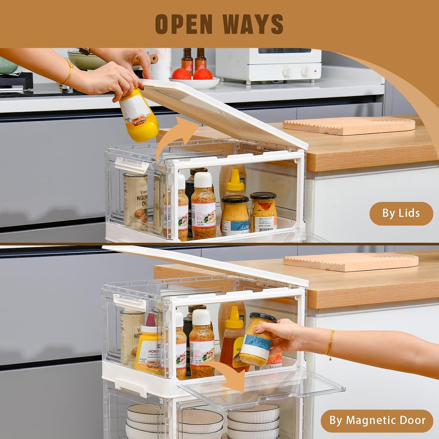 Freebat 6 Pack Closet Organizers and Storage,Clear Stackable Plastic Storage Bins with Lids Magnetic Doors,Clothes Organizers and Storage,Plastic Craft Containers for Wardrobe Kitchen Bathroom Office