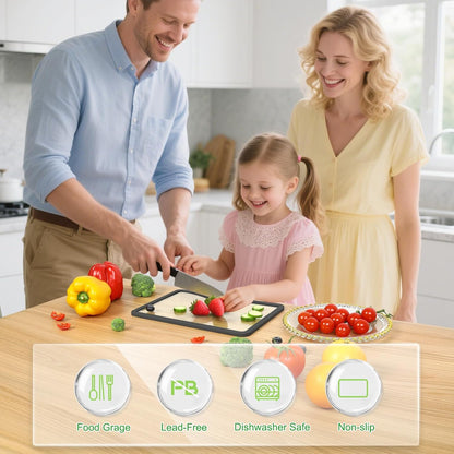 Cutting Board, Tempered Glass Cutting Board for Kitchen Counter, 2Pcs Chopping Board Set with Non-Slip Silicone Edges, Heat Resistant, Dishwasher Safe, Kitchen Decoration