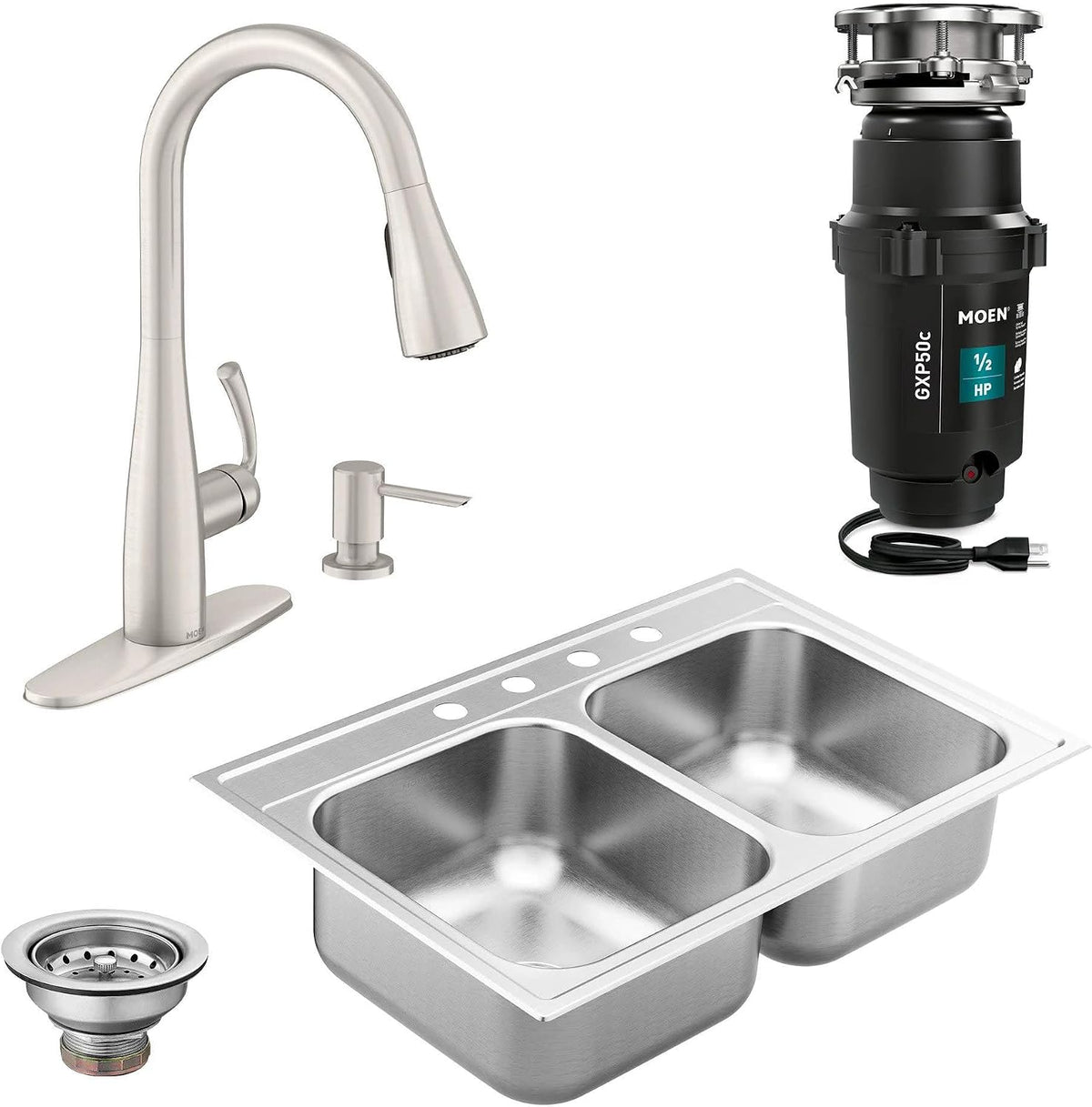 Moen Kitchen Sink Strainer Basket with Drain Assembly, Stainless Steel, 22036