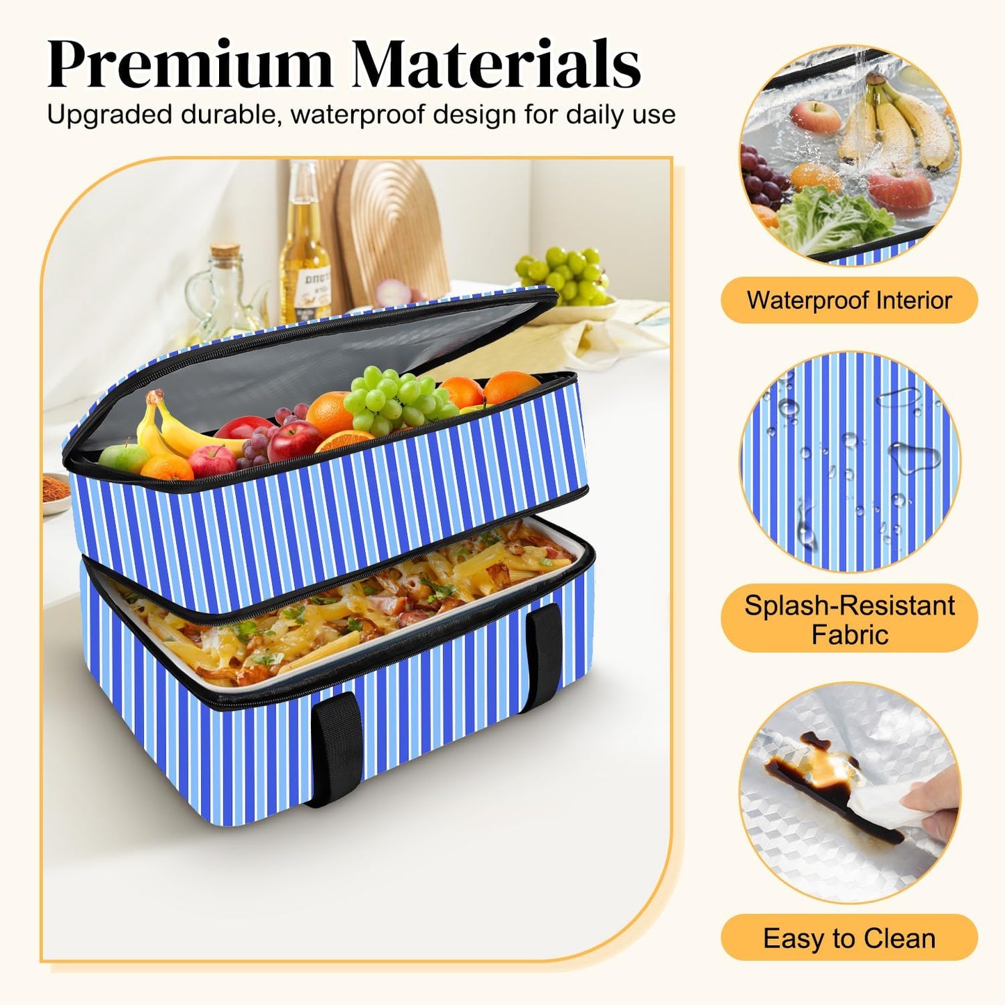 Coobiiya Insulated Casserole Carrier,Lasagna Lugger Tote Keeps Food Hot or Cold,Thermal Lunch Bag Warmer & Cooler Carrier Bag,Portable Tote Bag Fits 9" x 13" Baking Dish for Picnic and Cookout