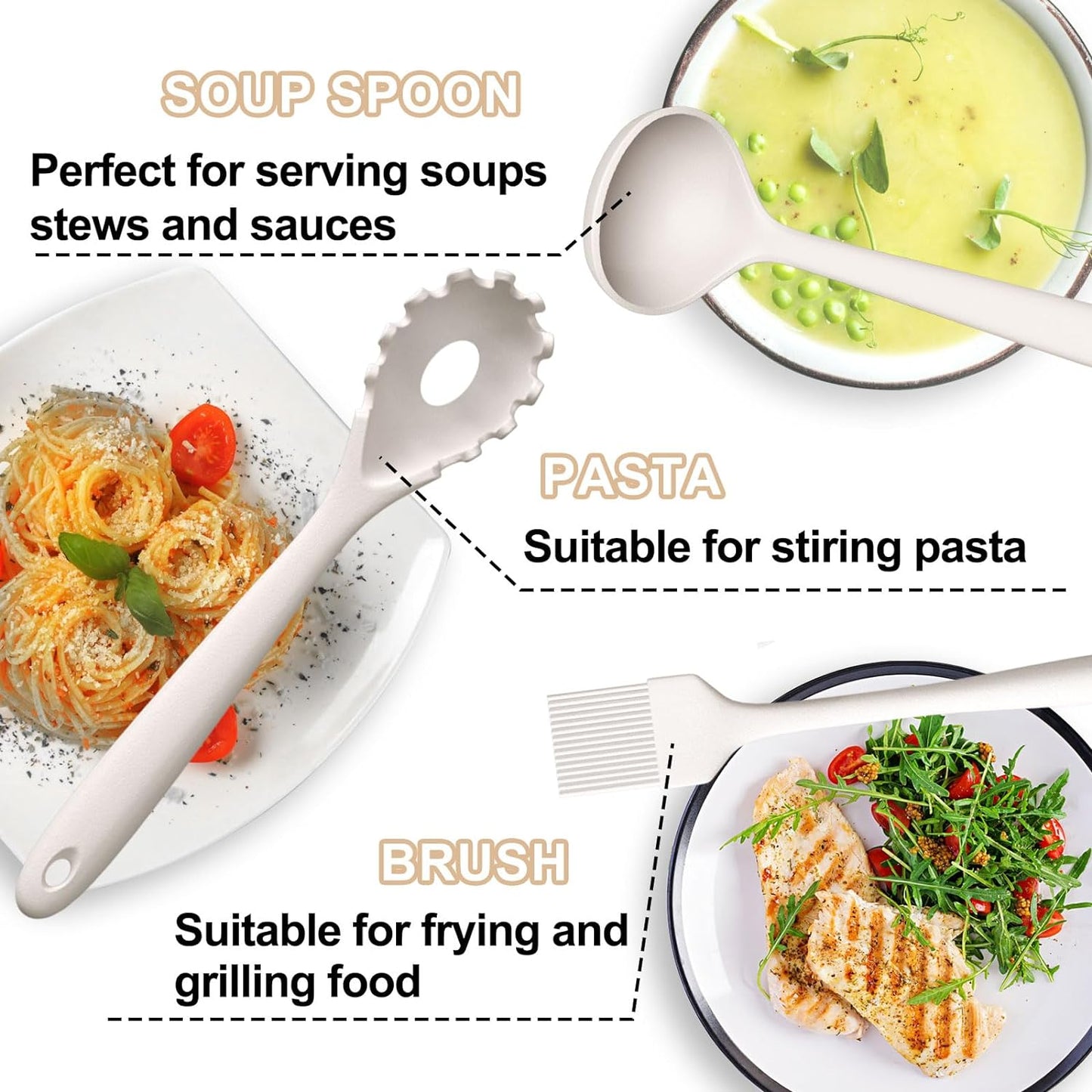 Umite Chef 22-Piece Silicone Cooking Utensils Set，Heat Resistant & Dishwasher Safe Kitchen Tools, Black Non-Scratch Spatula Set for Nonstick Cookware (Khaki)