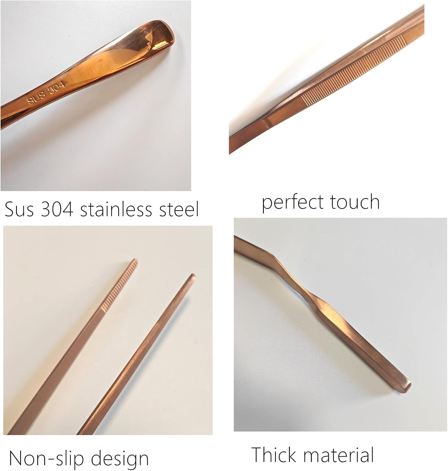 4 Pcs Stainless Steel Kitchen Chef Cooking Tweezers Precision Tongs Drawing Spoons Offset Spatula Set for Professional Chef Food Culinary Plating Decorating (Rose Golden)