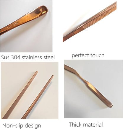 4 Pcs Stainless Steel Kitchen Chef Cooking Tweezers Precision Tongs Drawing Spoons Offset Spatula Set for Professional Chef Food Culinary Plating Decorating (Rose Golden)