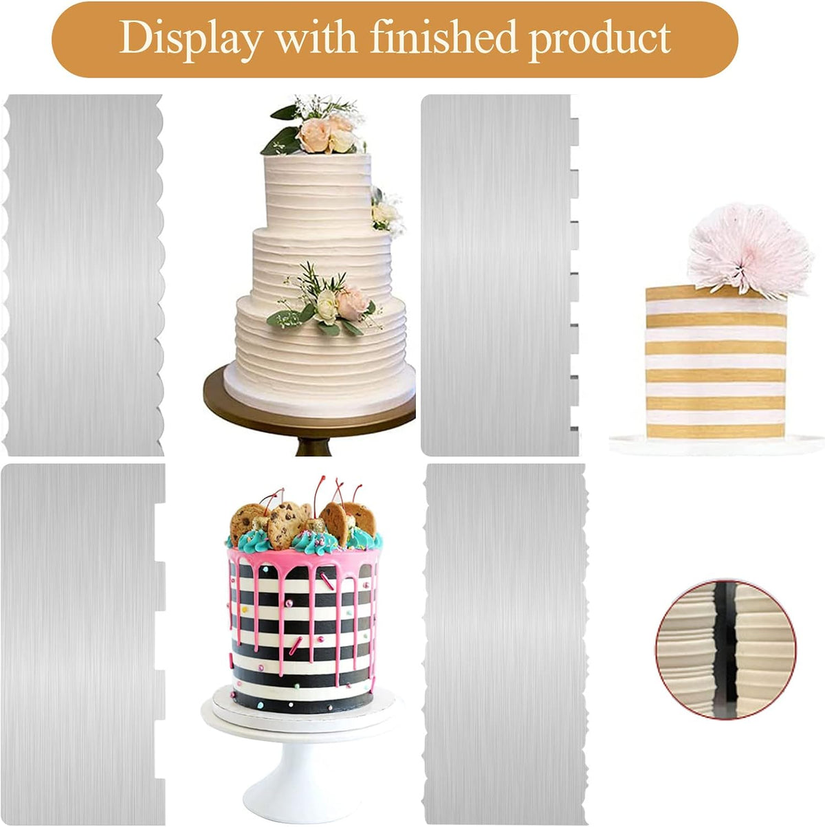 2Pcs 9 Inch Stainless Steel Cake Scrapers, Double-Sided Icing Combs