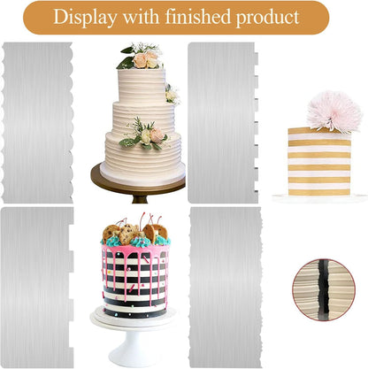 2Pcs 9 Inch Stainless Steel Cake Scrapers, Double-Sided Icing Combs