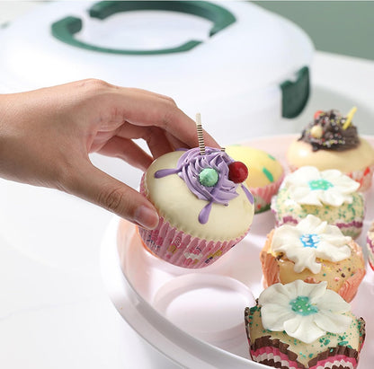 10 Inch Portable Pie Carrier with Lid and Tray 3-In-1 Round Cupcake Container Egg Holder Muffin Tart Cookie Keeper Food