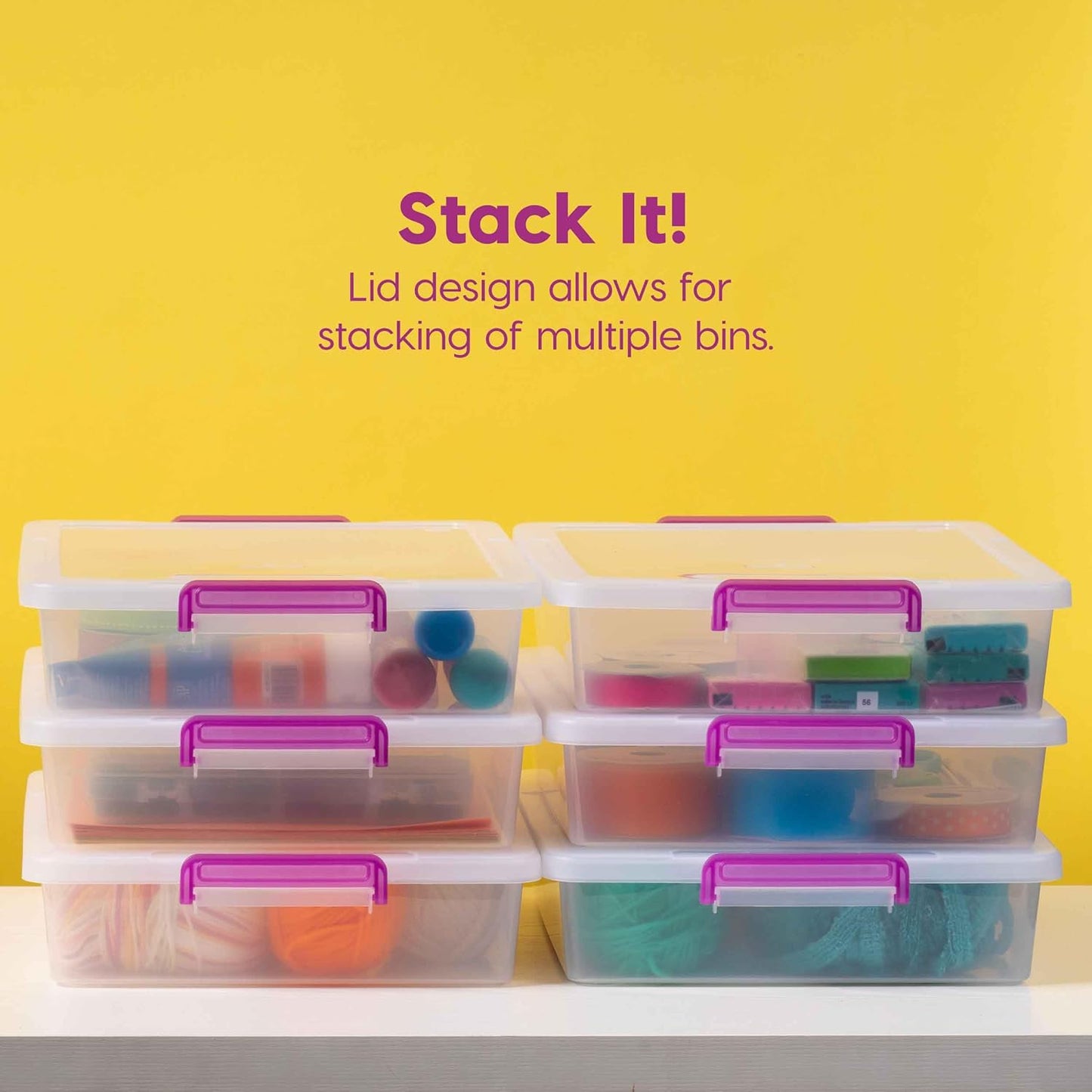 IRIS USA 5 Qt. Plastic Craft Storage Container Bins with Lids, 6 Pack, Small Art & Office Supply Organizer Tote, Sensory Bins & Boxes for Home & University, Stackable, Carry Handle, Clear