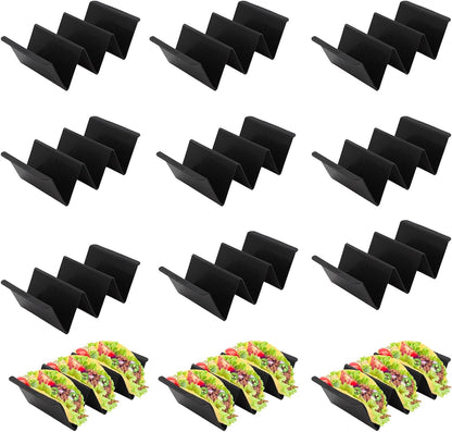 Taco Holder Set of 12, Black Plastics Taco Stand, Each Can Hold 2 To 3 Tortillas for Taco Tuesday Party Holidays, Outings, Weekends and Birthday Parties Dishwasher and Microwave Safe