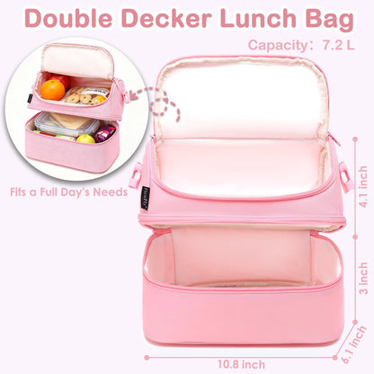 FlowFly Kids Double Decker Cooler Insulated Lunch Bag Large Tote for Boys, Girls, Men, Women, With Adjustable Strap, Unicorn