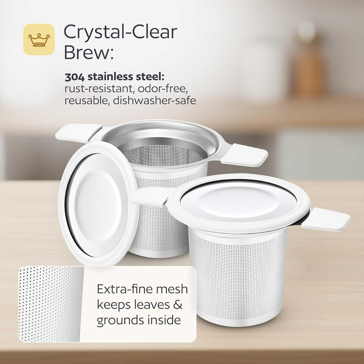 Stainless Steel Tea Infuser for Loose Leaf Tea – Extra Fine Mesh Strainer with Heat Proof Double Handles & Lid, Reusable Filter Fits Mugs, Cups & Teapots, Black