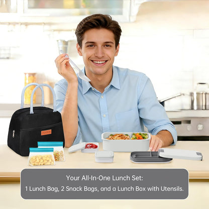 JBGOYON Bento Box and Lunch Bag Set, Leak-Proof Lunch Box for Adults and Kids with Built-in Utensils, Insulated for Work School Travel, Microwave & Dishwasher Safe, All-in-One (Purple)