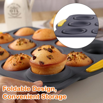 Silicone Muffin Pan, Cupcake Pan, Set of 2, 12-Cup Muffin Pans, Non-Stick Bakeware, Silicone Muffin Pan for Baking, Easy to Release and Clean, Molds for Homemade Cupcakes & Muffins (Blue)