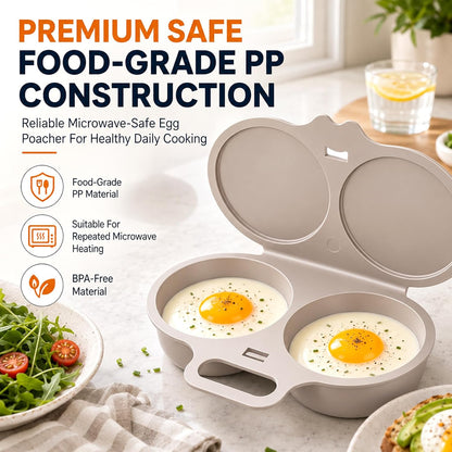 Dual Cavity Microwave Egg Poacher, White Egg Poacher, Quick Oil-Free Cooking Tool for 2 Eggs, Food-Grade PP Material, Portable Breakfast Maker with Lid and Easy-Grip Handle（Three-Color Set）
