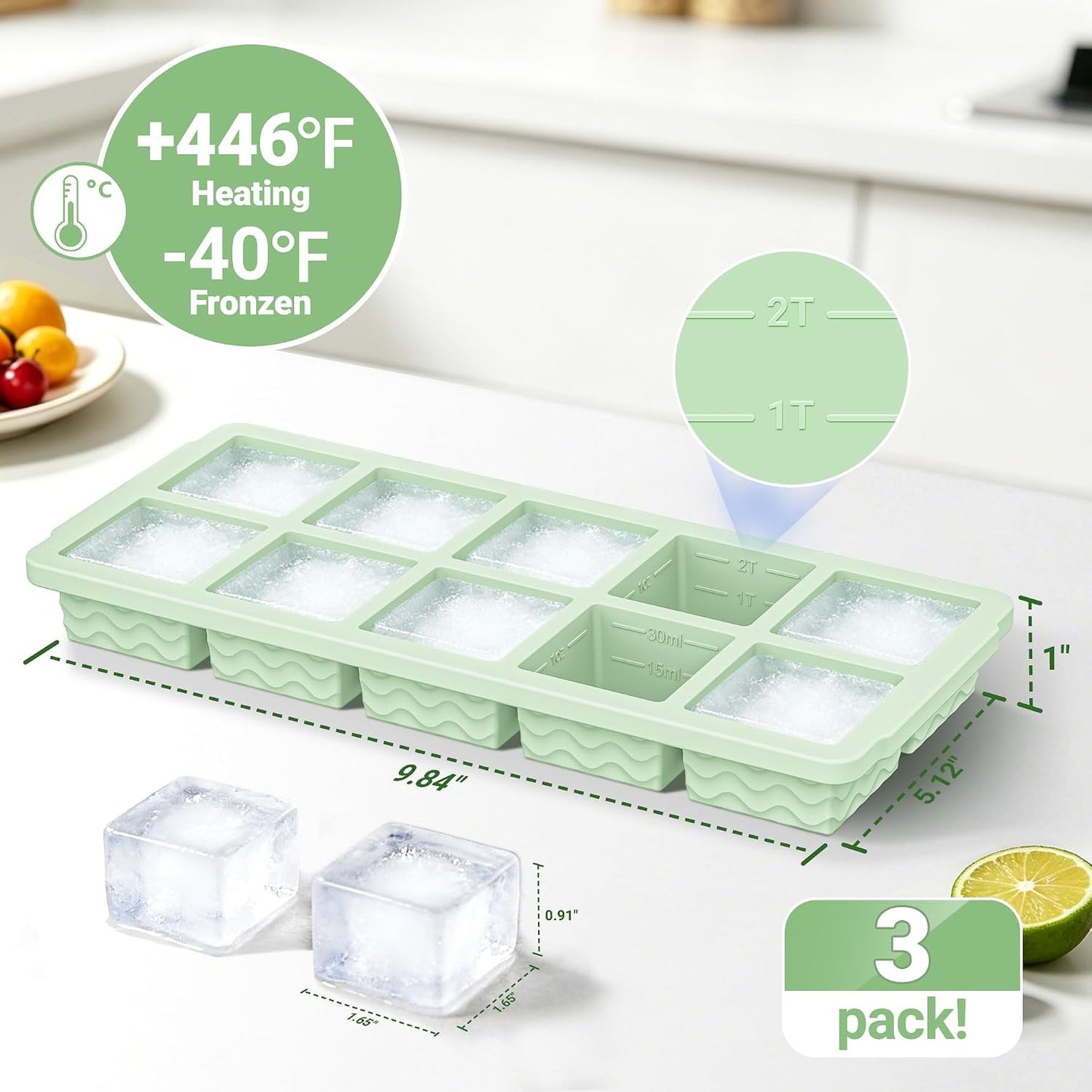 3-Pack Silicone Freezer Trays with Lid,2 Large 2-Cup(500ml)&4 Medium 1-Cup(250ml)&6 Small 1/2-Cup(125ml) Soup Freezer Container Molds,Ice Cube Tray For Meal Prep&Freezing Soup,Stews,Sauces