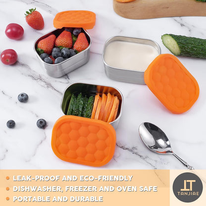 Tanjiae Small (1 CUP) Stainless Steel Snack Containers for Kids | Easy Open Leak Proof Food Containers with Silicone Lids - Perfect Metal Toddler Lunch Box for Daycare and School (8oz)