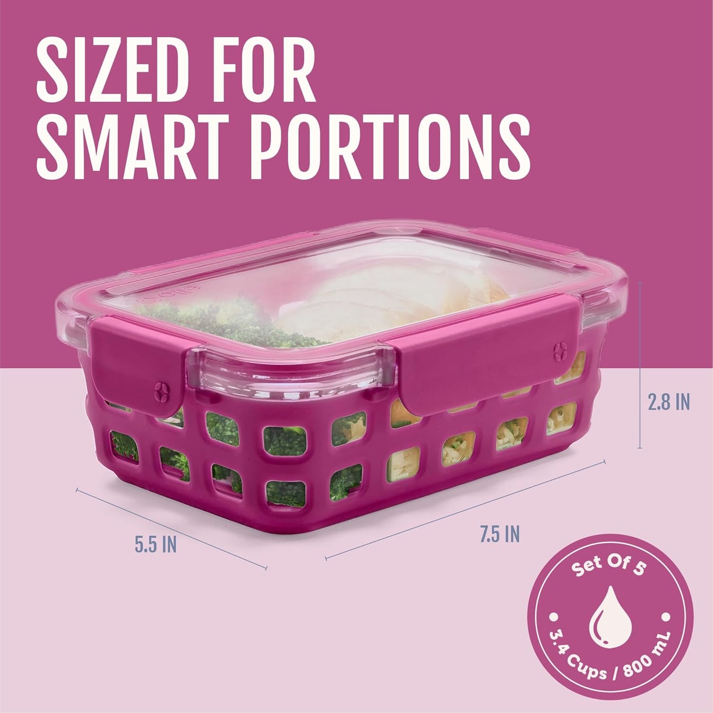 Ello Duraglass 3.4 Cup Meal Prep Sets 10Pc, 5 Pack Set- Glass Food Storage Container with Silicone Sleeve and Airtight BPA-Free Plastic Lids, Dishwasher, Microwave, and Freezer Safe, Olive Tree